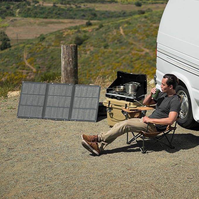 SunJack 120W Foldable Portable Solar Panel Charger with Kickstands MC4/PD60 USB-C/USB-A ETFE Monocrystalline Waterproof Solar Charger for Camping RV Power Station Generator Off Grid Emergency