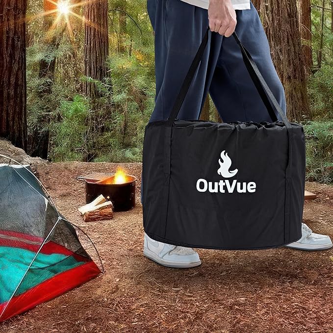 OutVue 19.5 inch Stainless Steel Smokeless Fire Pit Outdoor Smokeless Firepit Wood Burning Fire Pits for Camping Bonfire Low Smoke Firepit for Outside (Vertical Hole)
