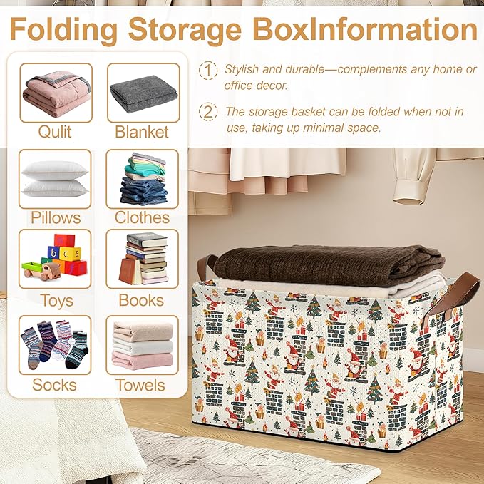 Christmas Tree Gift Storage Bin with Handles Basket Storage Organizer for Shelves Closet Nursery Book Laundry Hamper &amp Home Decor