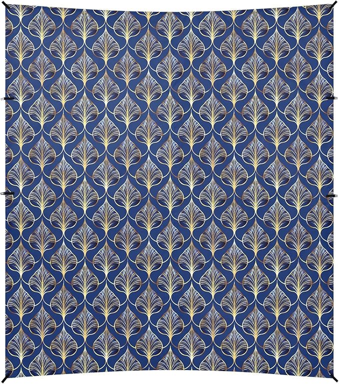 ALAZA Art Deco Floral Royal Blue &amp Gold Beach Tent Sun Shelter UPF50+ Protection Beach Shade Canopy w/ 4 Sandbags for Outdoor Camping Fishing Backyard Fun Picnic 10x9 ft