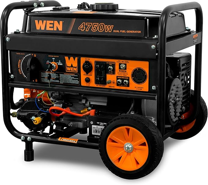 WEN 4750-Watt 120V/240V Dual Fuel Portable Generator with Wheel Kit and Electric Start (DF475T)