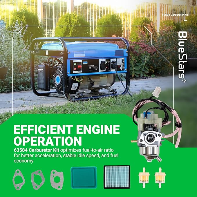 BlueStars 63584 Carburetor Kit - Fit Huayi Predator 3500 Watts Inverter Generator 63584 Carb 3500W with Gaskets Air Filter Spark Plug Fuel Line - Replaces 16100-ZL0-D66 16100-Z0V-D12 16100-ZL0-D65