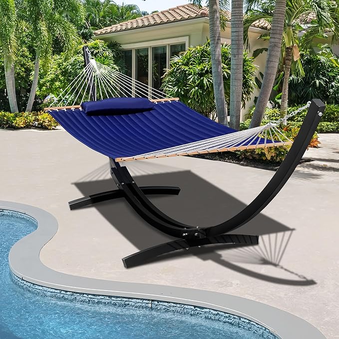 Lazy Daze Hammocks 12 Ft Heavy Duty Steel Arc Hammock Stand with Carabiner and Chain 2 Person Weather-Resistant Curved Stand for Outside Backyard Patio 500 Lbs Capacity Black