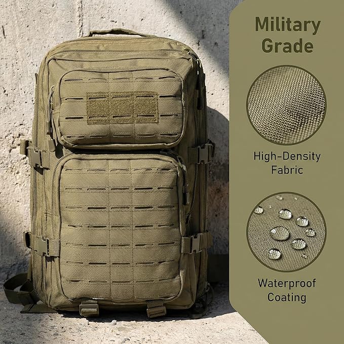 Small Tactical Backpack Assault Pack Bug Out Bag 40L Military Backpack with Molle for Hiking Hunting Rucksack Trekking (Green)