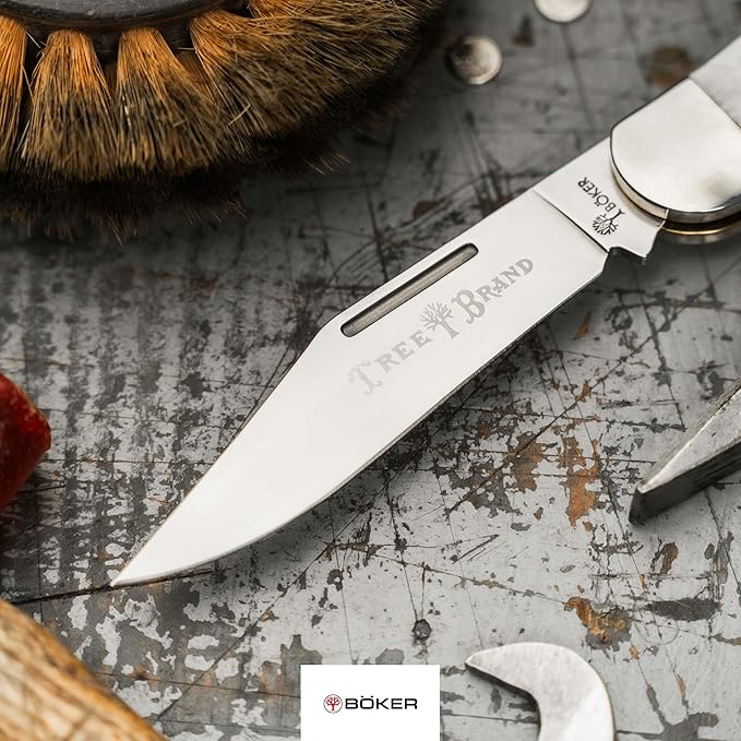 Boker Folding Hunter Single Blade 4.5 Inch Folding Pocket Knife Genuine Stag Handles Traditional Sereis 2.0 Made In Germany