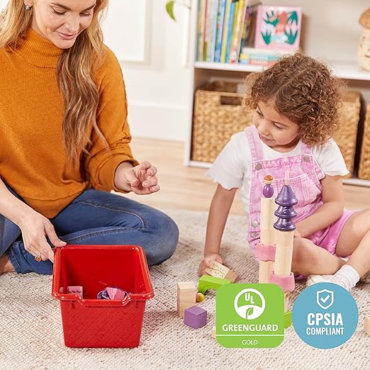 ECR4Kids Scoop Front Storage Bins Multipurpose Organization Red 10-Piece