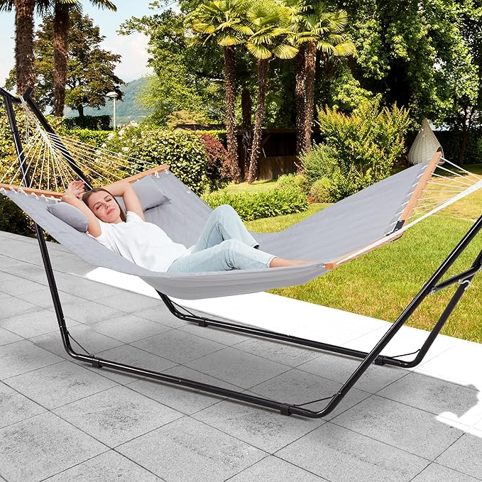 Homgava Universal 2-Person Hammock Stand 660LBS CapacityHeavy Duty Steel Hammock Stand Fits 9.6-14ft Hammocks Indoor and Outdoor Universal Hammock StandsBlack
