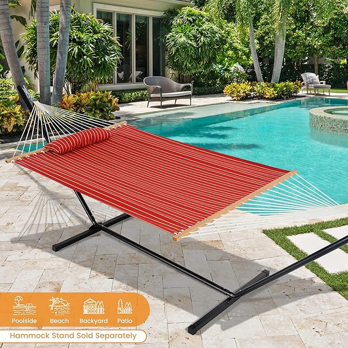 Lazy Daze Hammocks 12 FT Sunbrella Fabric Hammock not Fading with Spreader Bars and Free Pillow Fits for 2 Persons All Weather and Fade Resistant for Patio Yard 450 lbs Capacity Harwood Crimson