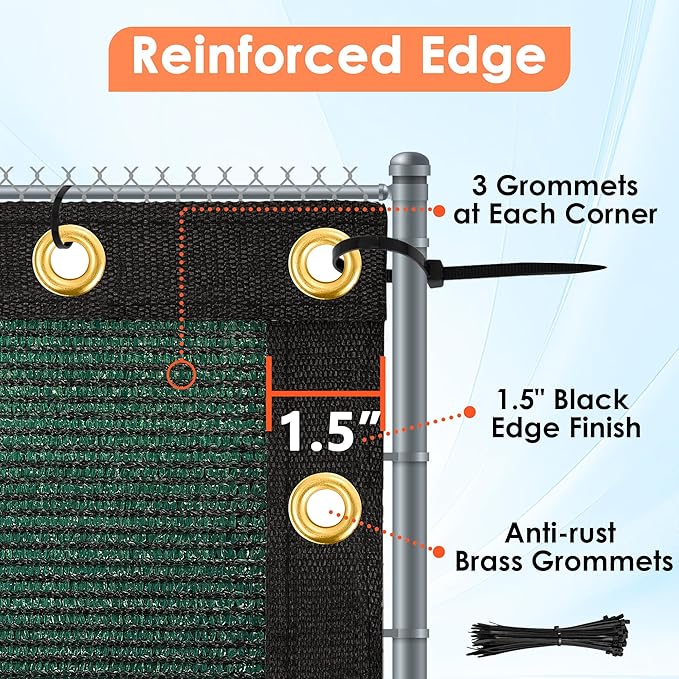 iCover 4x50ft Privacy Screen Fence Outdoor Fencing Panels Garden Windscreen Mesh Shade Sail Net Barrier Include Reinforced Bindings and Brass Grommets Cable Zip Ties Green