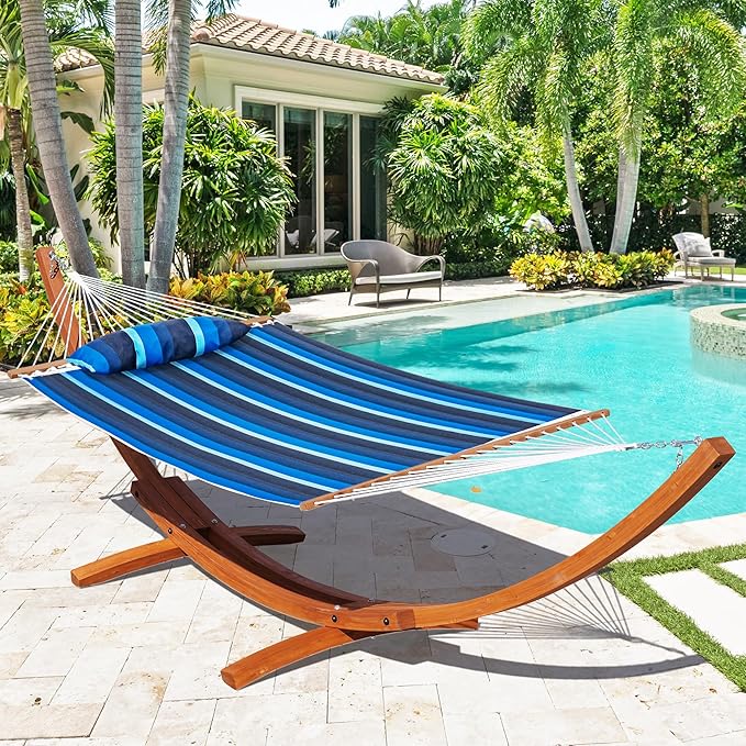 Lazy Daze Hammocks 12 FT Sunbrella Fabric Quilted Hammock Double Sunbrella Quilted Hammock with Spreader Bars &amp Pillow All Weather and Fade Resistant for Outdoor 450 lbs Capacity Gateway Indigo