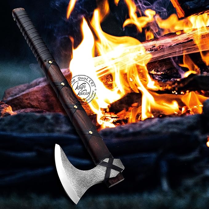 Hand-Forged Viking Axe of Ragnar Lothbrok Hunting Axe Handmade Camping Axes Hatchet-Norse Axe Tomahawk Vikings Bearded Axes Leather-Wrapped Handle &amp Sheath (AXE-11)