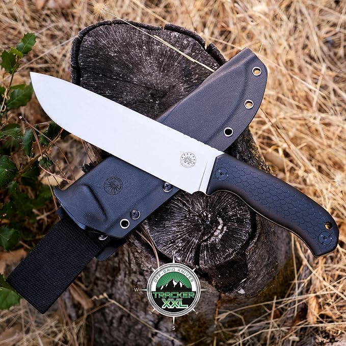 Off-Grid Knives - TRACKER-XXL Fixed Blade Knife Cryo D2 Blade Steel G10 Scales Kydex Sheath OG Lo-Pro Belt Attachment Chopping Camping Bushcraft Hunting Survival (Stonewash)