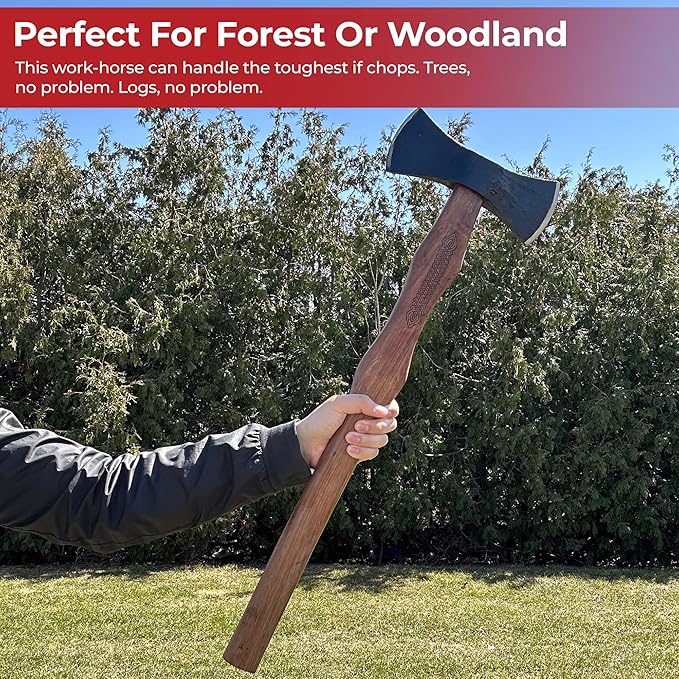 MedievalDepot North American Forester Double Head Axe - Overall 30 - Hand Forged Carbon Steel - Functional &amp Durable
