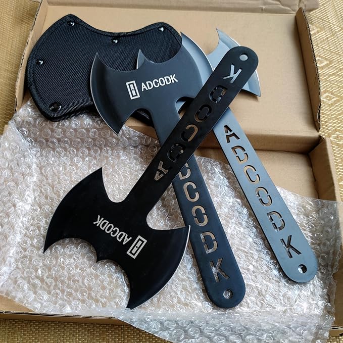 Throwing Axes and Tomahawks with Black Coated Letter Handle 11 inch Full Tang Double Bit Throwing Axe Set with Sheath Viking Axe Throwing Game for Recreation and Competition