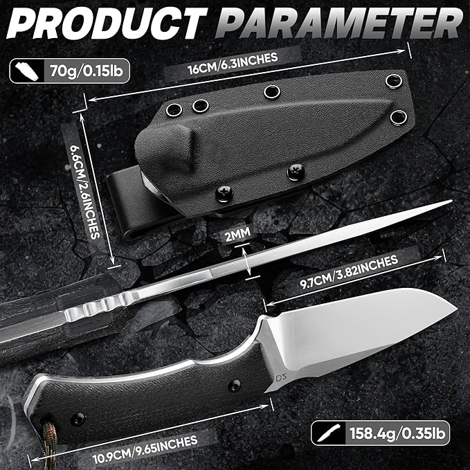 Dream Reach Fixed Blade Knife - D2 Steel Tactical Knife with Ergonomic Full Tang Handle and Kydex Sheath for Outdoor Camping Survival Gift for Men Women Black