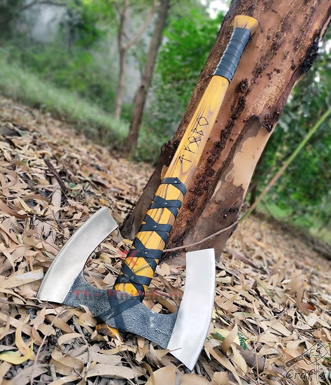 FS Crafts AxeVS003C 34 Double Head Berserker Axe Two Hand Axe Broad Axe Hewing Axe Double Edged Battle Axe Large Norse Axe Double Blade Axe Big Viking Axe Hand Forged Axe Blade Axe