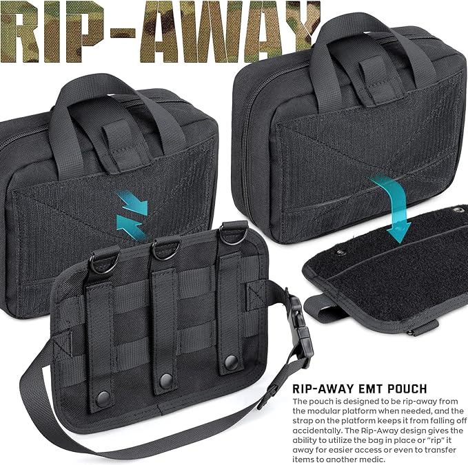LIVANS Tactical Molle Medical Pouch - Upgraded Size Large Capacity IFAK Pouch with Detachable Quick Release and Headrest Mount Includes Flag and Cross Patch
