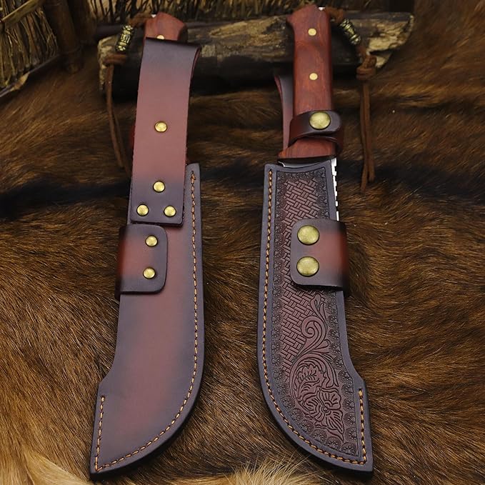 BA-KOR USA 8mmDC53 steel 35CM (14 ) full Tang fixed knife with leather sheath and (5.9 ) ceria ignition head suitable for outdoor hunting camping clearing adventure fishing EDC BBQ (BA-K0a(8m