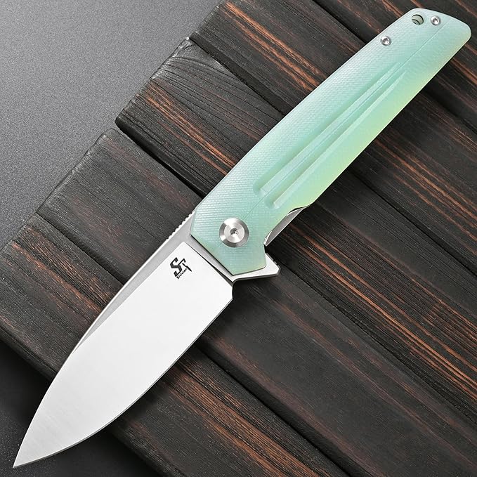 Sitivien ST152 Folding KnifeK110(D2) Steel Blade with G10 Handle EDC Tool Knife for Outdoor CampingHikingFishing(Jade)