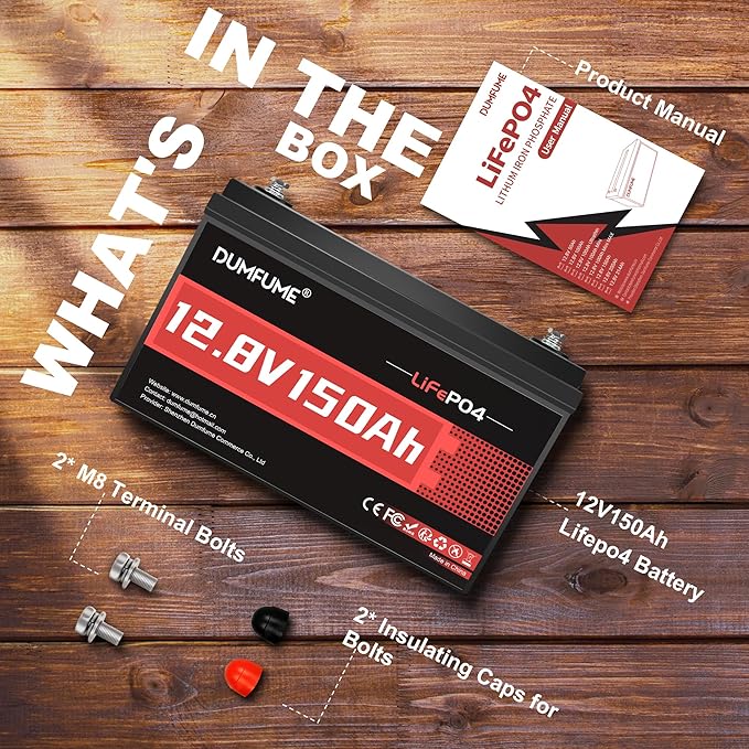 12V 150Ah LiFePO4 Lithium Battery-1920Wh Built-in 100A BMS Deep Cycle Battery for Solar System RV Camper Home Backup PowerMarineOff-Grid Applications