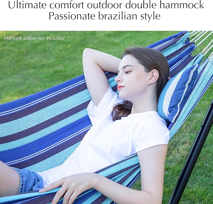 PNAEUT Double Hammocks for Outside Replacement Outdoor Tree Hammock for Indoor Patio Porch Garden (Blue Lagoon Medium)