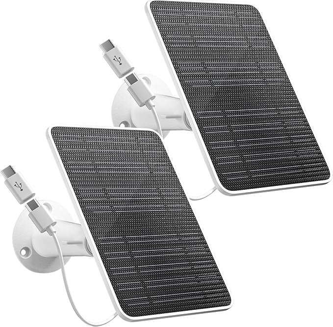 Solar Panel for Security Camera 5W Solar Panel Charger Compatible with Eufycam 3/3C/2/2 Pro/2C/2C Pro/E/E20/E40/L20/L40/Solo/SoloCam Spotlight Micro USB&ampUSB-C Port IP65 Waterproof 10ft Cable 2