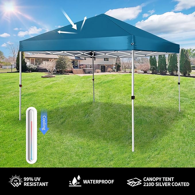 Pop Up Canopy 8X8 FTPortable Sun Instant Shelter w/Backpack BagWaterproofAdjustable Straight Leg Heights CanopiesOutdoor Tents for PartiesCampingCommercial EventLake Blue