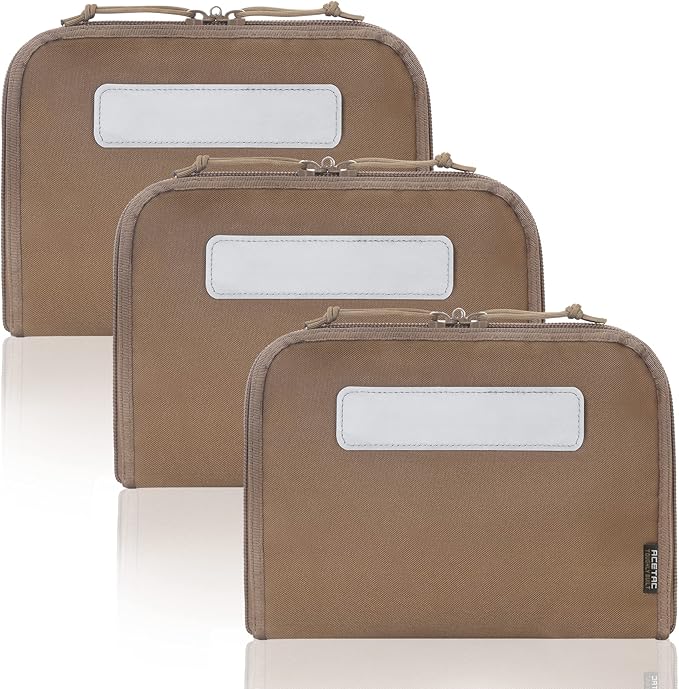 ACETAC [3-Pack Tactical Handgun Case Pistol Storage with Reflective Patch Universal CCW Holster Wrap Hook and Loop Mag Panel (Coyote Brown)