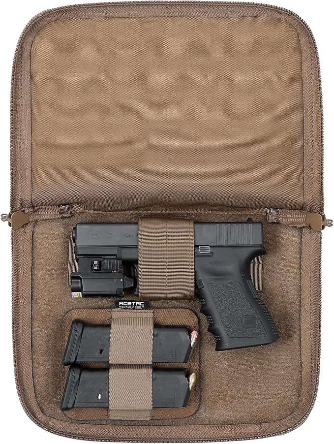 ACETAC [3-Pack Tactical Handgun Case Pistol Storage with Reflective Patch Universal CCW Holster Wrap Hook and Loop Mag Panel (Coyote Brown)