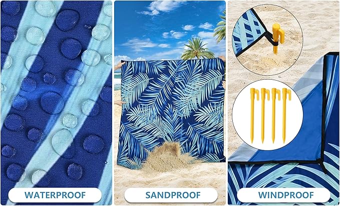 Beach Blanket Waterproof Sandproof Beach Mat 79 X 83/10'x9'for 2-8 Adults Quick Drying Outdoor Picnic Mat Beach Accessories for Travel Camping Hiking