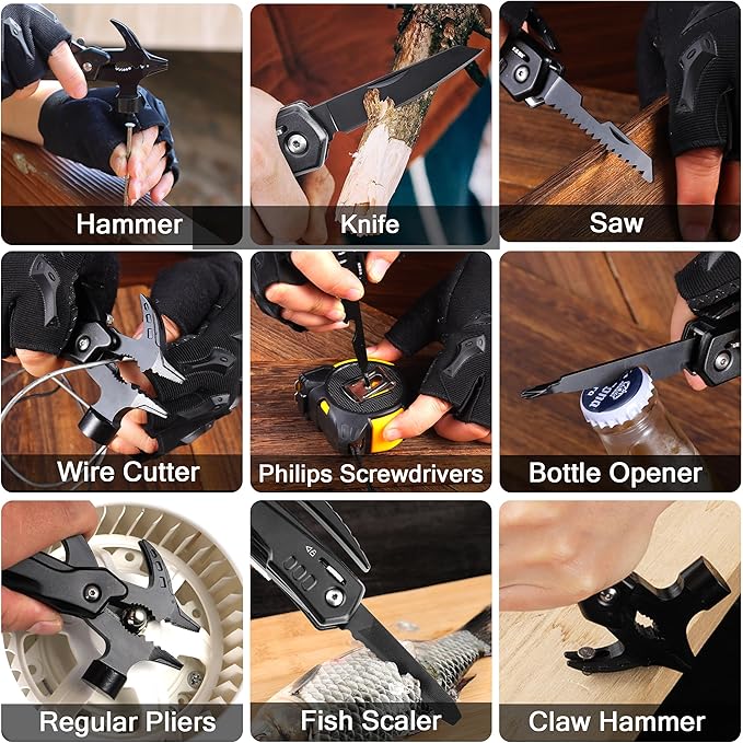 RoverTac Multitools Gift Set – 12-in-1 Multi Tool Hammer LED Flashlight Utility Knife in “I LOVE YOU” Gift Box – Tool Gift for Husband Boyfriend Him Men – Camping Gear &amp Survival Tools