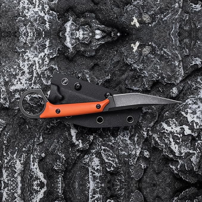 Fixed Blade Knife D2 Steel Blade and G10 Handle Utility EDC Knife for Outdoor Survival Hiking Camping with Kydex Sheath OS1221 (Orange)
