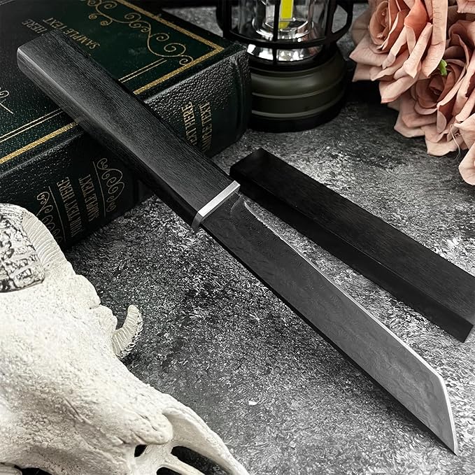 HUAAO 10.3’’ Japanese Style Katana Fixed Blade Knife with VG10 Damascus Steel Blade and Ebony handle Suitable for Camping Hunting Tactical Army Survival