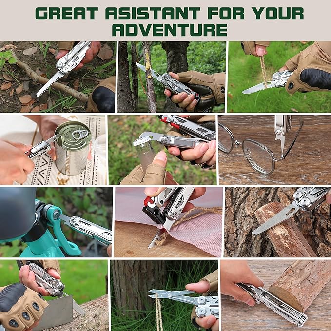 MOSSY OAK Multitool 19-in-1 Stainless Steel Multi Tool Pliers Self-locking EDC Gear with Sheath for Outdoor Survival Camping Hiking Father Day Gifts