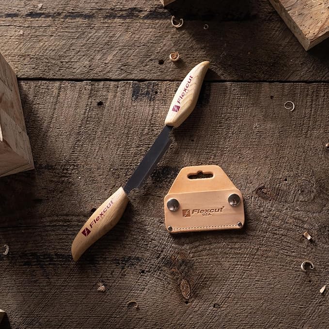 FLEXCUT Wood Carving Tools 3-Inch Draw Knife KN25 Straight 1095 High Carbon Steel Blade | Includes Leather Sheath | Made in the U.S.A.