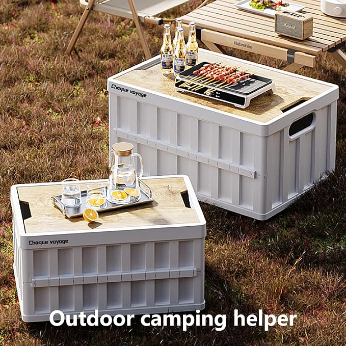 7.93-13.21 gallon large capacity camping folding box storage box organizing box suitable for home outdoor camping car use - black white green (White stripes 16.5x11x8.6)
