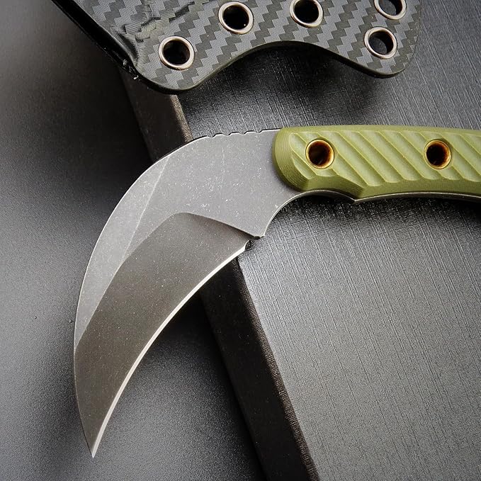 C1395 Fixed Blade Knife AUS-10 Black Stonewashed Steel Blade G10 Handle Claw Knife for Outdoor EDC Tool Survival Hiking Camping (Green)