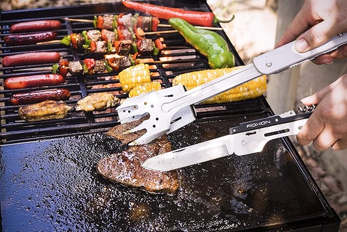 ROXON S601 14 6 in 1 MBT3 Folding Grill Utensils Set Fork Spatula Grilling Knife Tongs Opener for Backyard Barbecue and Camping