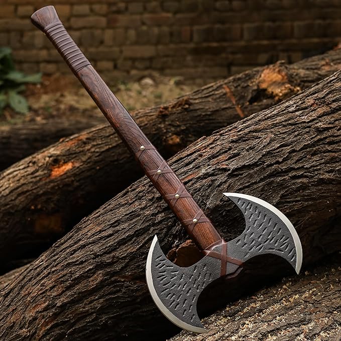 SHINY CRAFTS® Handmade Viking Axe Hatchet Norse Axe- 40 Long Two-Handed Berserker Hatchet Forged Axe - Bearded Axe - with Sheath (Brown-VBA-22)