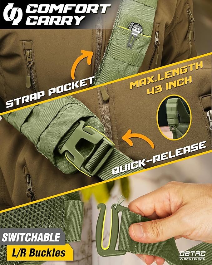 DBTAC Compact 9L Tactical Sling Bag with Removable Elastic Organizer Panel Everyday Carry Shoulder Pack for EDC Tools First Aid Travel Outdoor Sports (Green)