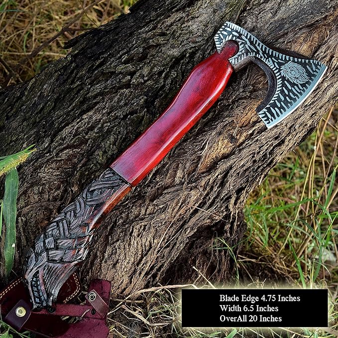 SS SMART &amp SHARP SPORTS INC Custom Handmade High Carbon Steel Viking Axe Real HatchetGift for hIm19 inches SS-17611 with Wooden Box