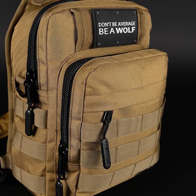 WOLFpak 9L Tactical Sling Bag (Khaki) | Concealed Carry CCW Backpack | Military Crossbody EDC Daypack Molle Chest Shoulder Pack for Hiking Travel Work |