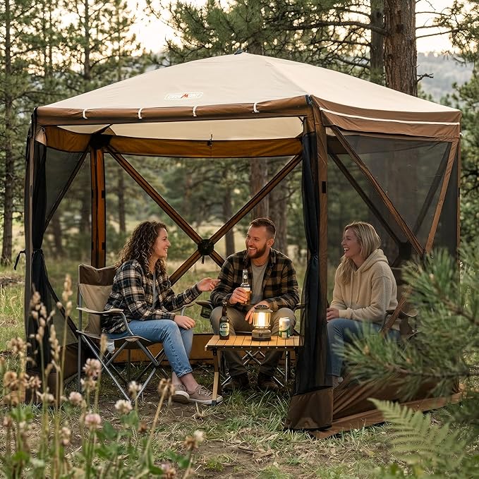 Overmont Pop up Gazebo Screen Tent - Large Instant Screen House Tent with Netting Removable Wind Cloths Full Open Door Skylight - Portable Outdoor Screened Shelter for Camping Backyard Patio Parties