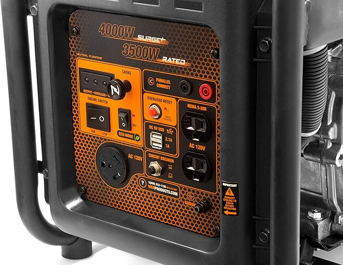 WEN GN400i RV-Ready 4000-Watt Open Frame Inverter Generator CARB Compliant Black/orange