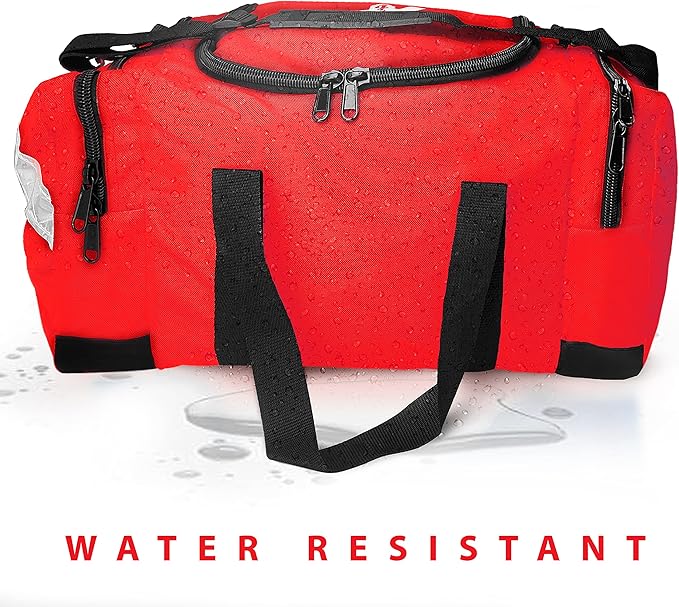 ASA TECHMED Large EMT First Responder Trauma Medical Bag Empty for Home 21x12x9 Inches Office School EMTs Paramedics First Responders Red