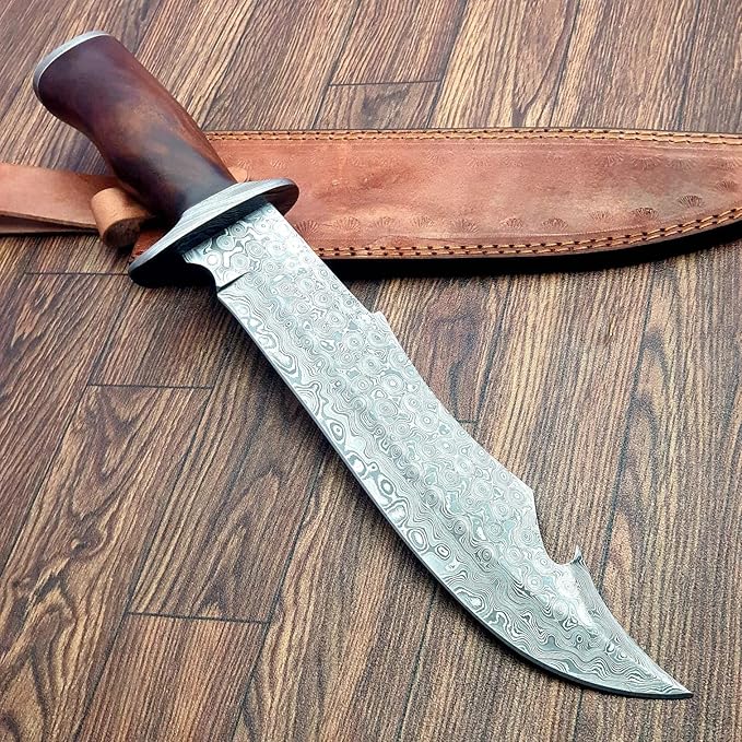 Hk-707 KNIVES Bowie 15.0 Inch Handmade Damascus hunting knife fixed blade Bowie With sheath Wood Handle Camping And survival knife.