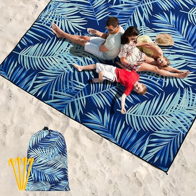 Beach Blanket Waterproof Sandproof Beach Mat 79 X 83/10'x9'for 2-8 Adults Quick Drying Outdoor Picnic Mat Beach Accessories for Travel Camping Hiking
