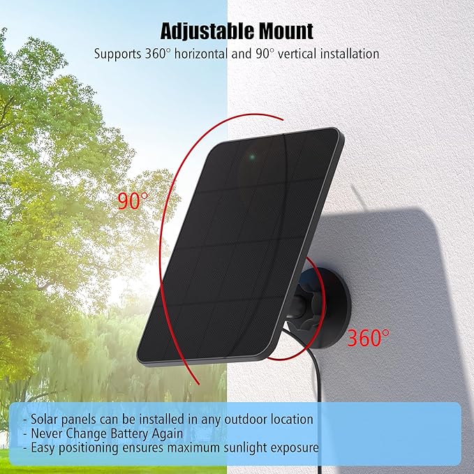 Solar Panel for Blink Camera OutdoorOutdoor Security Camera Solar Panel Compatible with Blink Outdoor 2K+/4(4th Gen)Waterproof Rubber Plug13ft CableAdjustable Mount(Camera Not Included)(2 Pack)