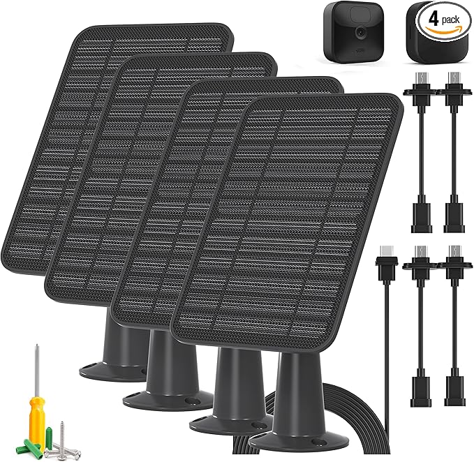 Solar Panel for Blink Outdoor 2K+/4(4th Gen)/Outdoor(3rd Gen) XT3 and XT2/XT Camera/Blink Outdoor Camera 5W Solar Panel Charger with Mount 13.1ft Cable Rubber Plug IP65 Waterproof 4 Pack