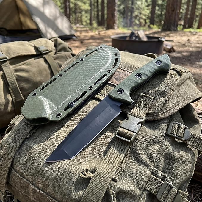 10 Fixed Blade Survival Knife with ABS Sheath - High Hardness Stainless Steel Tanto Blade Outdoor Utility Tool for Camping Hiking &amp Bushcraft - Ergonomic Lightweight Gear Black/Green (green)